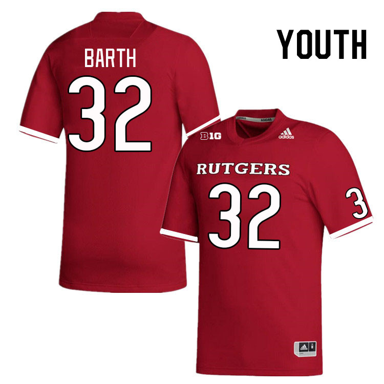 Youth #32 Charlie Barth Rutgers Scarlet Knights College Football Jerseys Stitched Sale-Scarlet - Click Image to Close